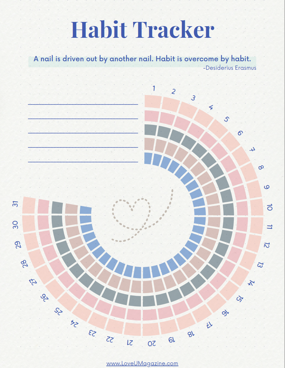 Image of a free, printable habit tracker.